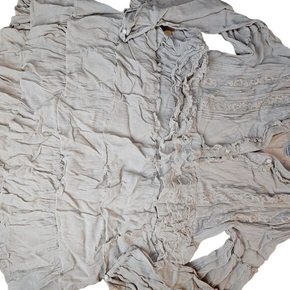 Summer of Love Beige Tiered Long Sleeve Bohemian  Neutral Mini Dress - Picture 6 of 13